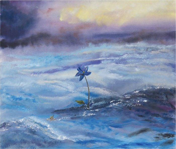 Blå blomma i vågorna
